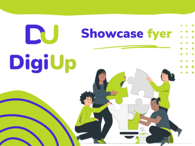 Cover of the showcase flyer showing people putting together pieces of a puzzle